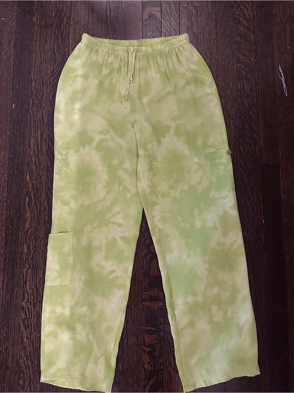 Silk Tie-Dye Cargo pants in Lime Green